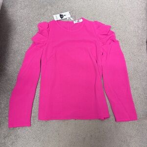 NWT Hot Pink Ruched shoulder Long Sleeve Top